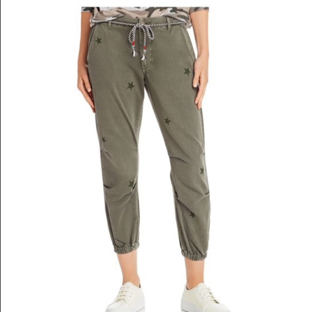 Sundry Star Print Sulfur Wash Olive Green Military Jogger Pants Size 26 NWT